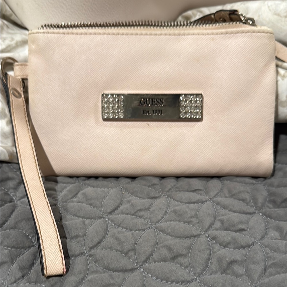 GUESS Cream Wristlet Bag